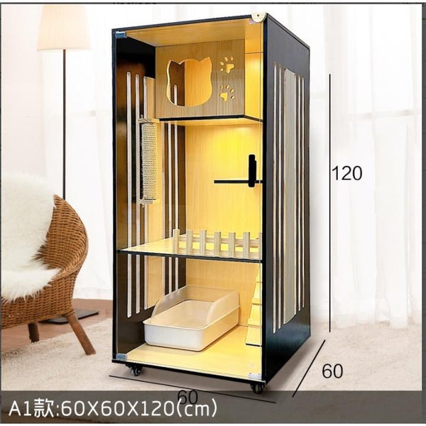 Solid Wood Cat Condo Villa Household Cat Cage Super Large Luxury Cat House