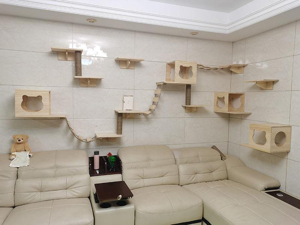 Wood Solid Magic Hanging Hand Climbing Rack Wall Type Nest Platform Soft Ladder Sisal Scratch Column
