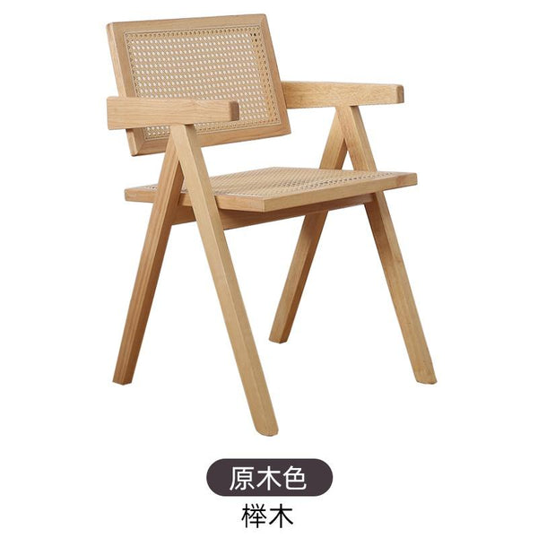 Dining Chair Solid Wood Nordic Rattan Armchair Solid Wood Vintage Style Backrest Furniture Rattan