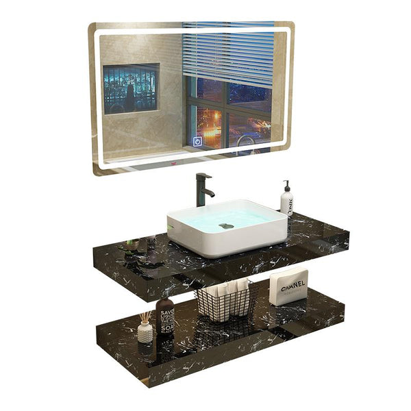 Modern Light Luxury Bathroom Cabinet Combination Double Deck Marble Wash Basin Wall Mounted Small