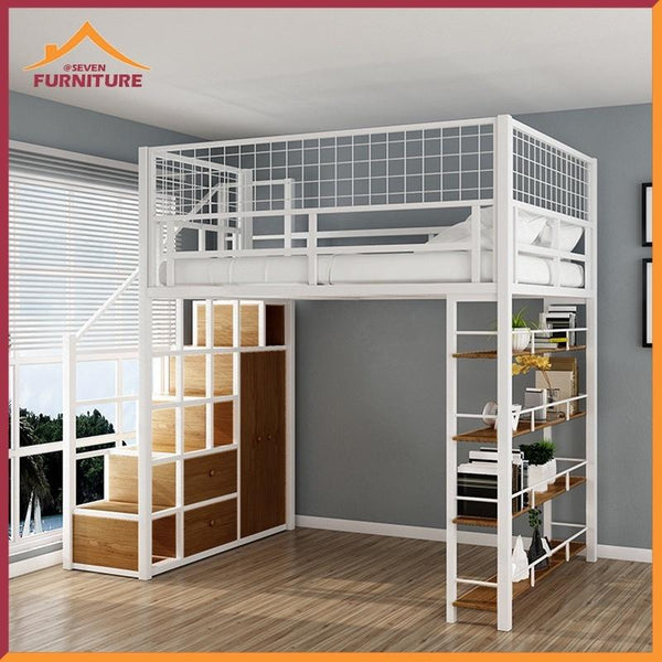 Wrought Iron Loft Bed Elevated Bed Space-saving Home Iron Frame Bed