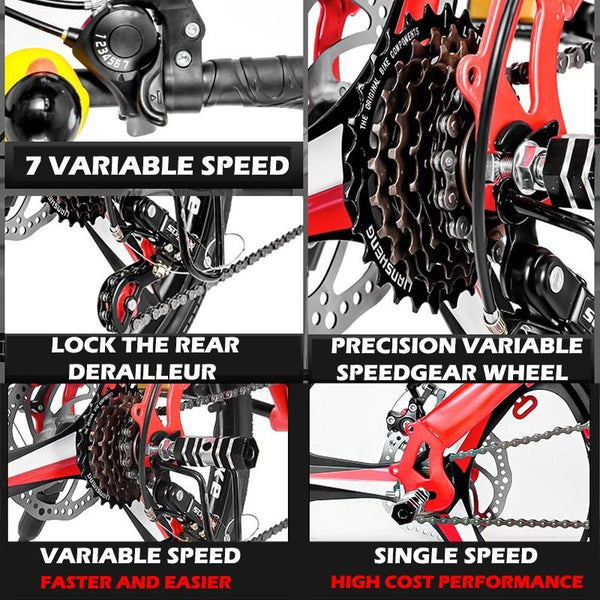 Phoenix Foldable Bicycle 7-speed Variable Speed Folding Bike High Carbon Steel Double Disc Brake
