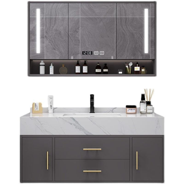 Runzeu Rock Slab Marble Bathroom Cabinet Combination Modern Simple Toilet Washstand Washbasin Light