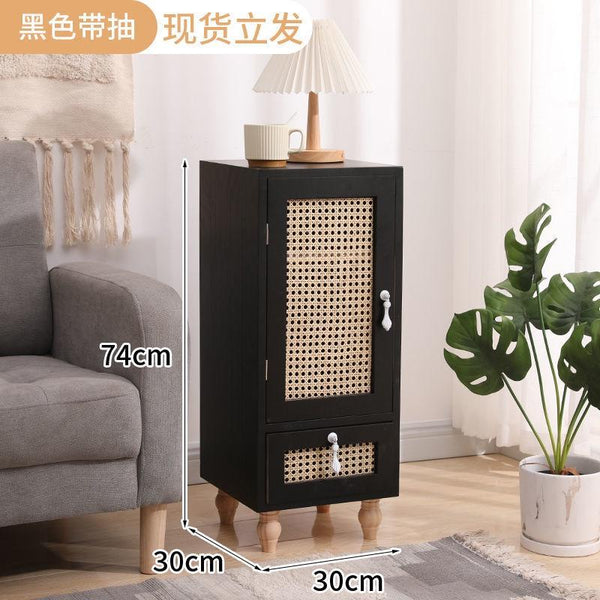 GC Rattan Bedside Table Storage Cabinet Solid Wood Bedroom Kitchen Cabinet Modern Simple