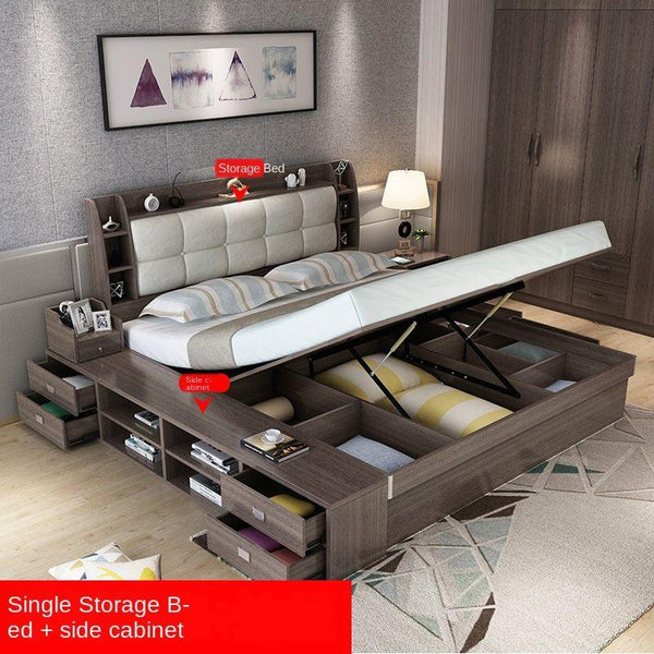 Nordic Bed Storage Cabinet Bed 1.35/1.5m/1.8M Bedroom Double Bed King Size with Side Drawer