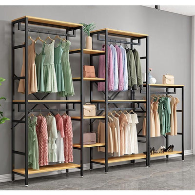 Kinbolee Solid Wood Clothes Rack With Bag Shelf Clothes Stand Steel Pipe Clothes Hanging Rack