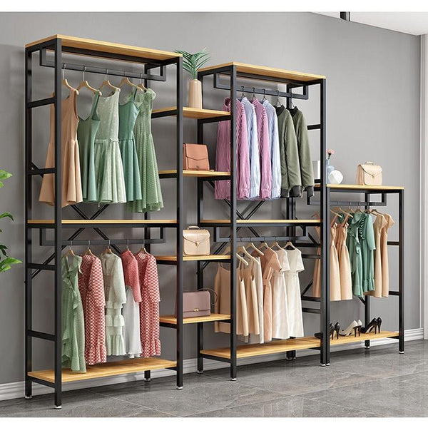 Kinbolee Solid Wood Clothes Rack With Bag Shelf Clothes Stand Steel Pipe Clothes Hanging Rack