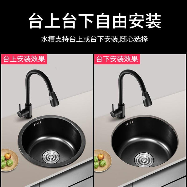 Black Sink Nano Handmade Sink Kitchen Bar Counter Small 304 Stainless Steel Wash Basin Sink